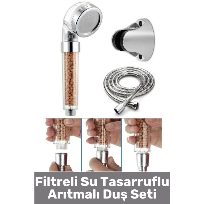 #DuşSeti Dayanıklı Kolay Montaj Filtreli Su Tasarruflu Arıtmalı Duş Başlığı Kokulu Doğal Taş Boncuklu Başlık Hortum Mafsal Premium Set