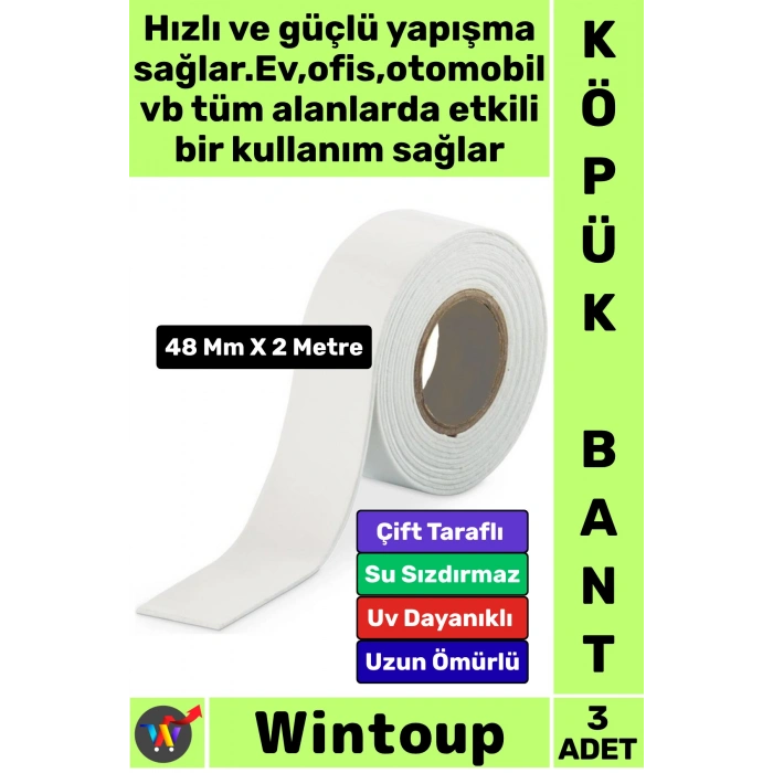 #Bant Profesyonel İç Mekan Süper Güçlü Yapışkan Metal Plastik Duvar Ahşap Boru Araç İçi Vidaya Alternatif Çok Yönlü Kullanım 48 Mm X 2 Metre Çift Taraflı Köpük Bant 3 Adet