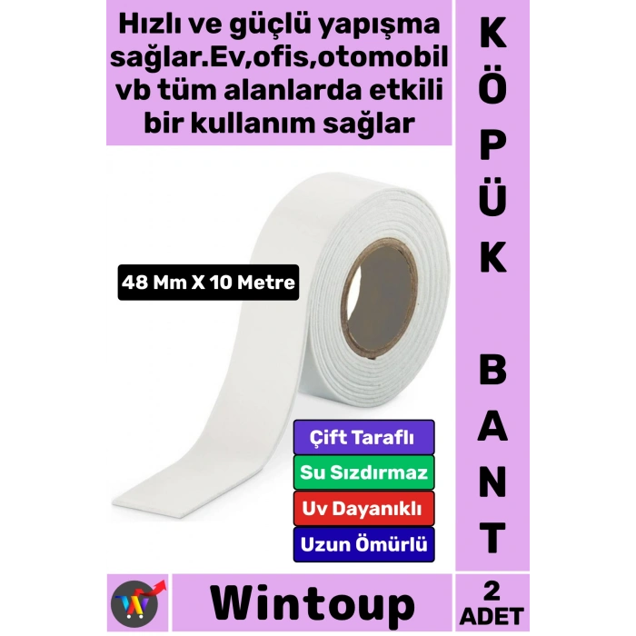 #Bant Profesyonel İç Mekan Süper Güçlü Yapışkan Metal Plastik Duvar Ahşap Boru Araç İçi Vidaya Alternatif Çok Yönlü Kullanım 48 Mm X 10 Metre Çift Taraflı Köpük Bant 2 Adet