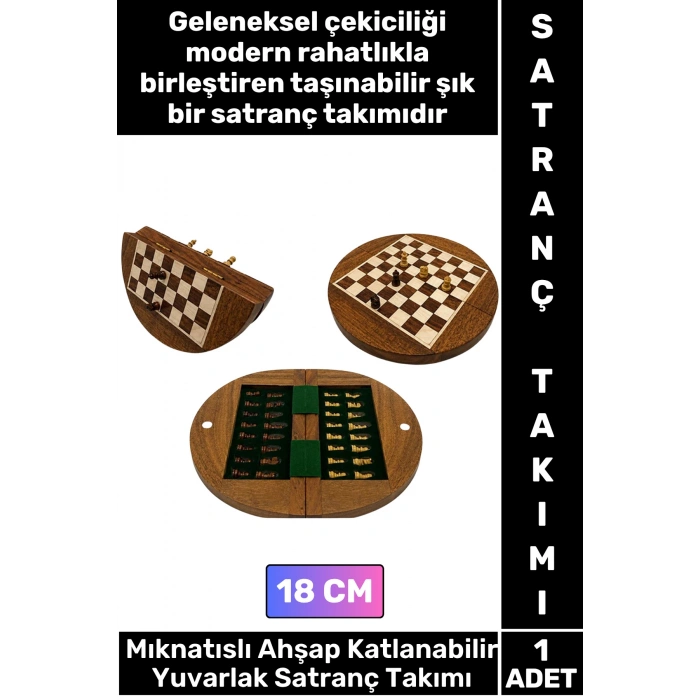 #Satranç Özel Seri Yüksek Kaliteli Aile Ev Arkadaş Hediye Cafe Kamp Piknik Zeka Strateji Beceri Geliştirici Eğlenceli Taşınabilir Mıknatıslı Taşlı Katlanabilir Yuvarlak Ahşap Satranç Takımı 18 Cm