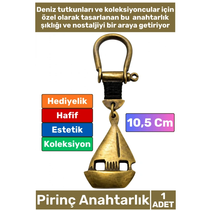 #Anahtarlık Pirinç Denizci Temalı Marin Sevgili Babalar Öğretmenler Günü Dekoratif Hediyelik Koleksiyon Estetik Antika Görünümlü Çok Şık Pirinç Gemi Tasarımlı Anahtarlık 10,5 Cm