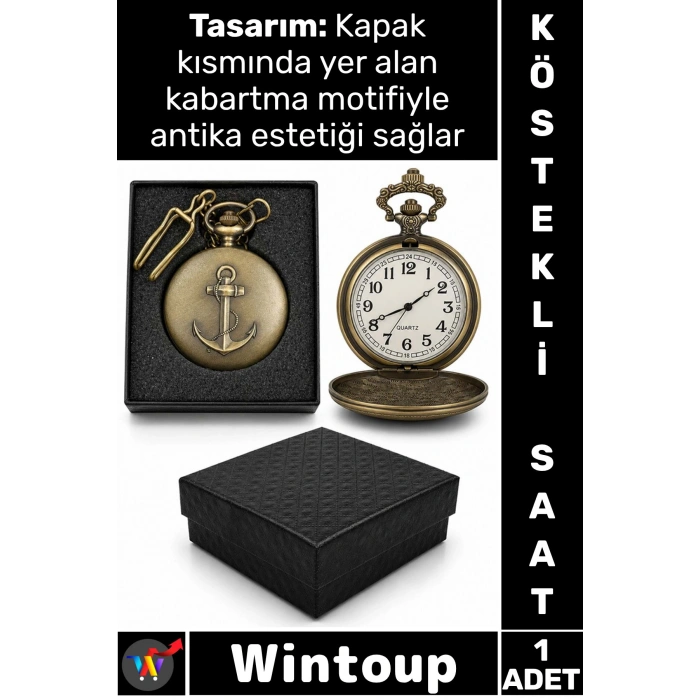 #Saat Retro 4x5 Cm Klasik Koleksiyonluk Hediyelik Özel Kutulu Gümüş Şık Çapalı Tasarım Köstekli Saat