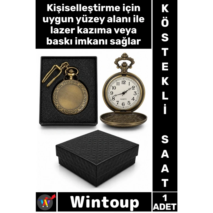 #Saat Retro 4x5 Cm Klasik Koleksiyonluk Hediyelik Özel Kutulu Baskıya Uygun Çok Şık Köstekli Saat