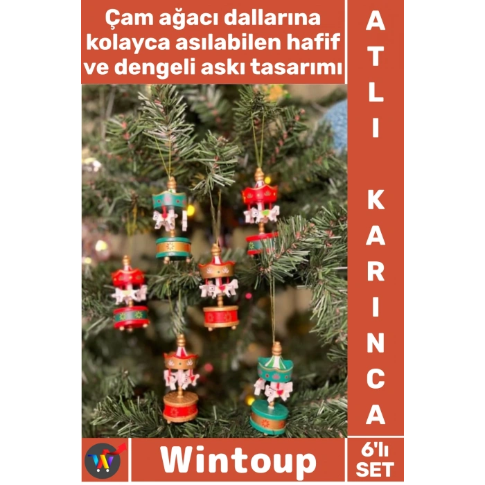 #AtlıKarınca Lüks Dekoratif Yılbaşı Tema Çam Ağacı Süsü Noel Hediyelik Set Obje 6’lı Atlı Karınca