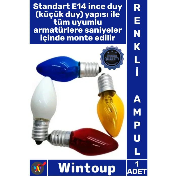 #Ampulü Kalite Tasarruflu Dekoratif Küçük İnce Duy Ambiyans 7W E14 Duy Renkli Gece Lambası Ampulü