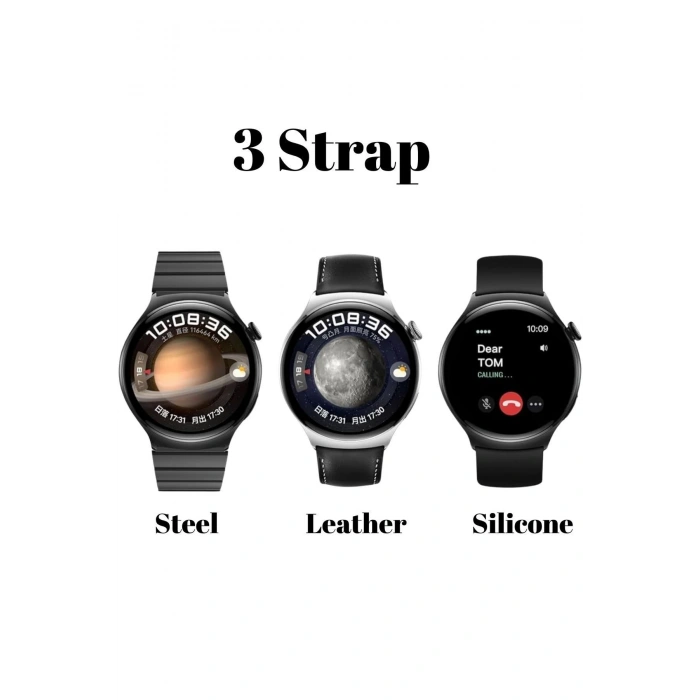 Akıllı Telefon Uyumlu 3 Strap Android IOS Akıllı Saat BT Çağrı AMOLED Ekran Smart Watch