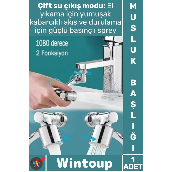 #Musluk 1080 Derece Döner Robotik Kol Mutfak Banyo Lavabo Tasarruflu Filtreli Akrobat Musluk Başlığı