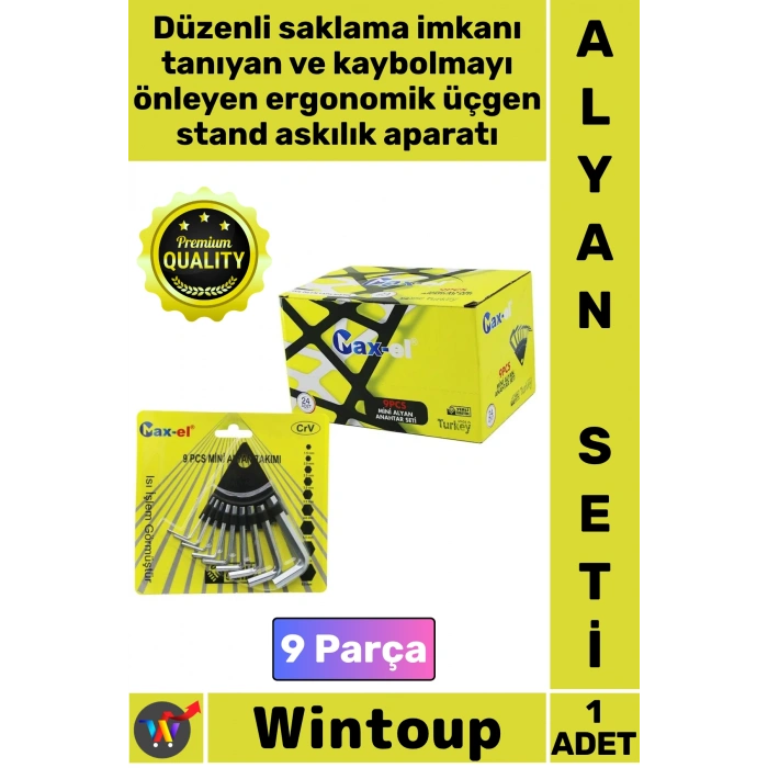 #Alyan CrV Çelik Dayanıklı Isı İşlem Görmüş Üçgen Stand Askılık Mini Boy 9 Parça Alyan Anahtar Seti