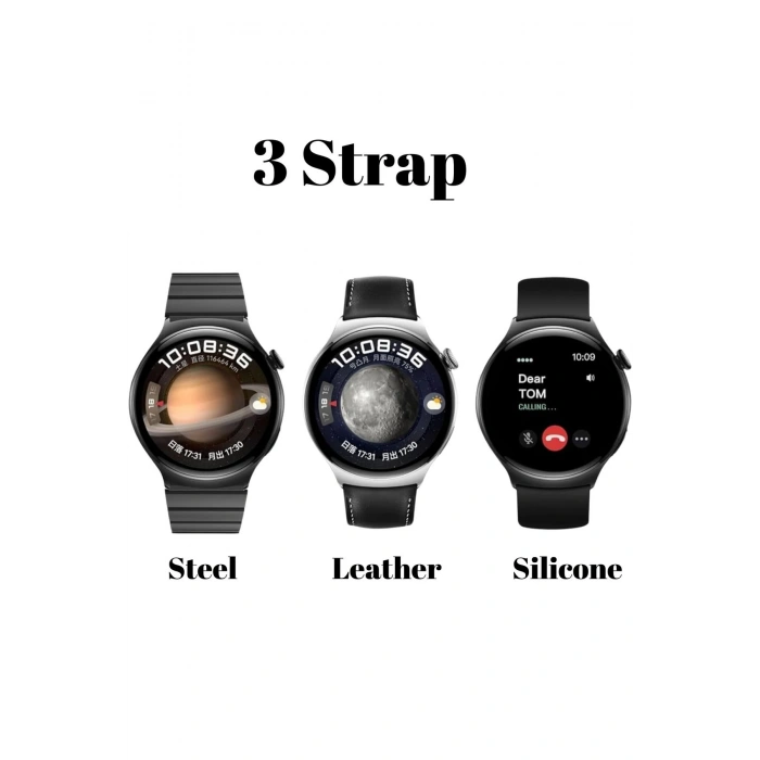 AMOLED Display Bt Çağrı Akıllı Saat With 3 Pair Strap Smart Watch