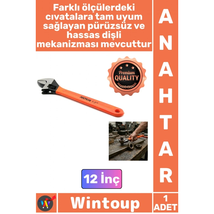 #Anahtar Profesyonel Tesisat Tamirat Montaj Cıvata Ayarlanabiliir Yapı Şık 12 İnç Kurbağacık Anahtar