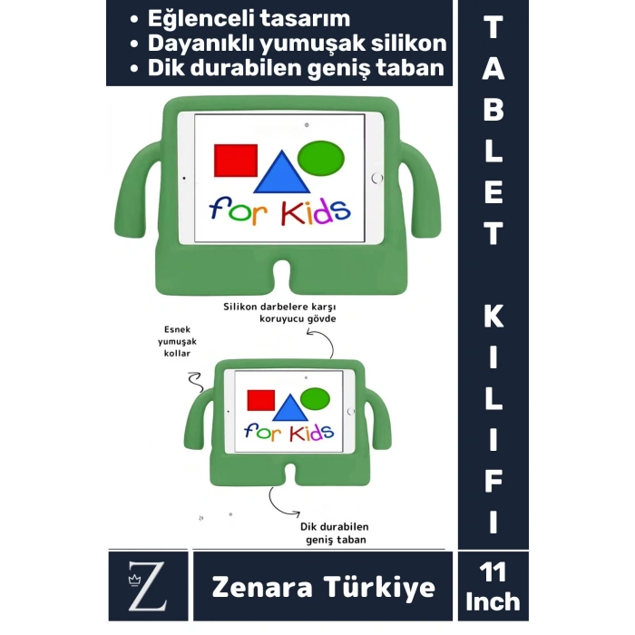 Apple Samsung Uyumlu Geniş Tabanlı Yumuşak Tutacaklı Tam Koruma Silikon Çocuk Tablet Kılıfı 11 Inch