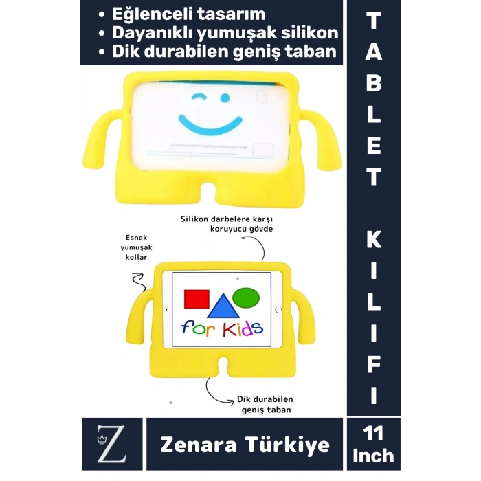 Apple Samsung Uyumlu Geniş Tabanlı Yumuşak Tutacaklı Tam Koruma Silikon Çocuk Tablet Kılıfı 11 Inch