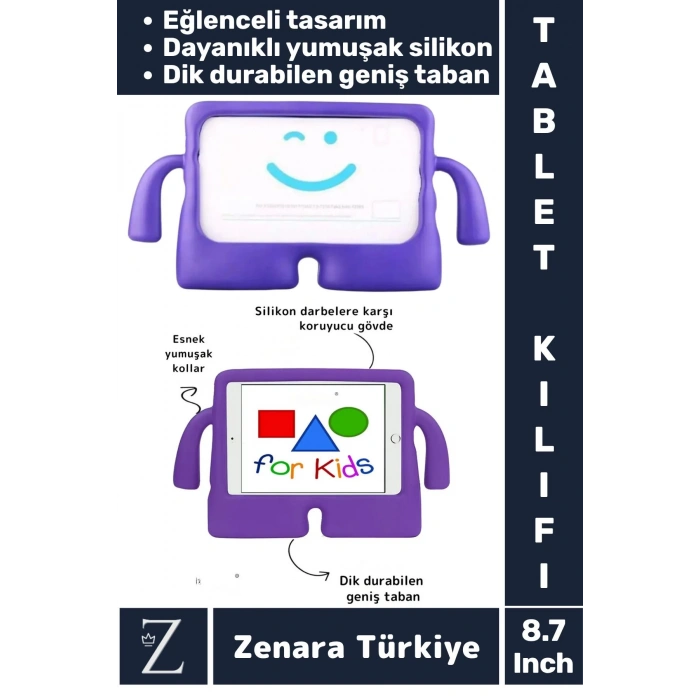 Apple Samsung Uyumlu Geniş Tabanlı Yumuşak Tutacaklı Tam Koruma Silikon Çocuk Tablet Kılıfı 8.7 Inch