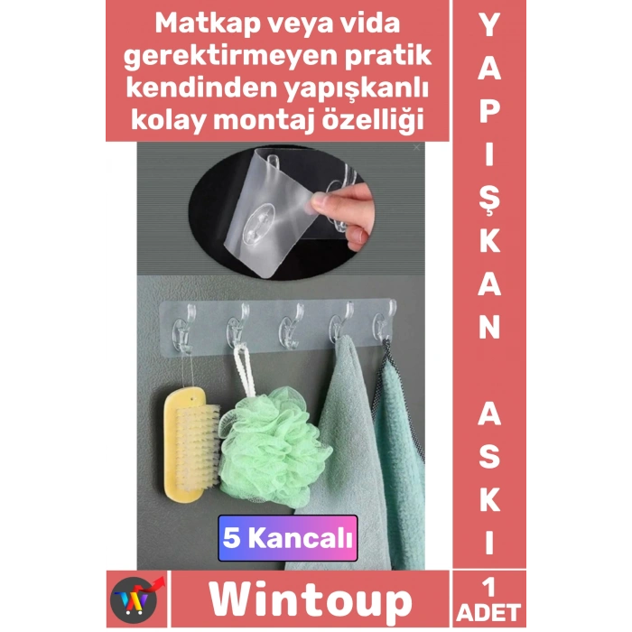 #Askı Pratik 5li Kendinden Yapışkanlı Güçlü Şeffaf Askılık Kapı Arkası Mutfak Duvar Banyo Şık Askı