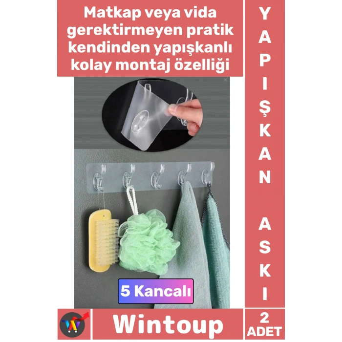 #Askı Pratik 5li Kendinden Yapışkanlı Güçlü Şeffaf Kapı Arkası Mutfak Duvar Banyo Şık Askı 2 Adet