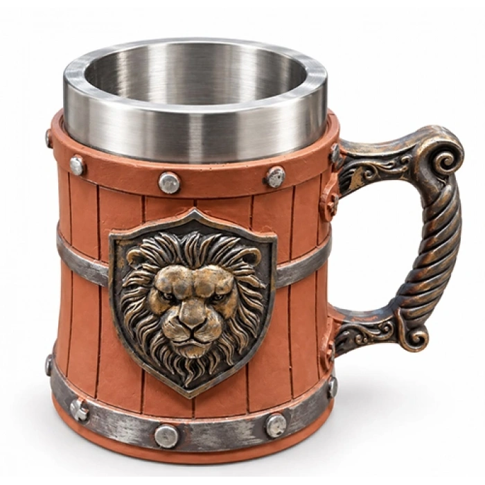 Aslan Temalı 3D Kabartmalı Paslanmaz Çelik Kupa Bardak Alk6542