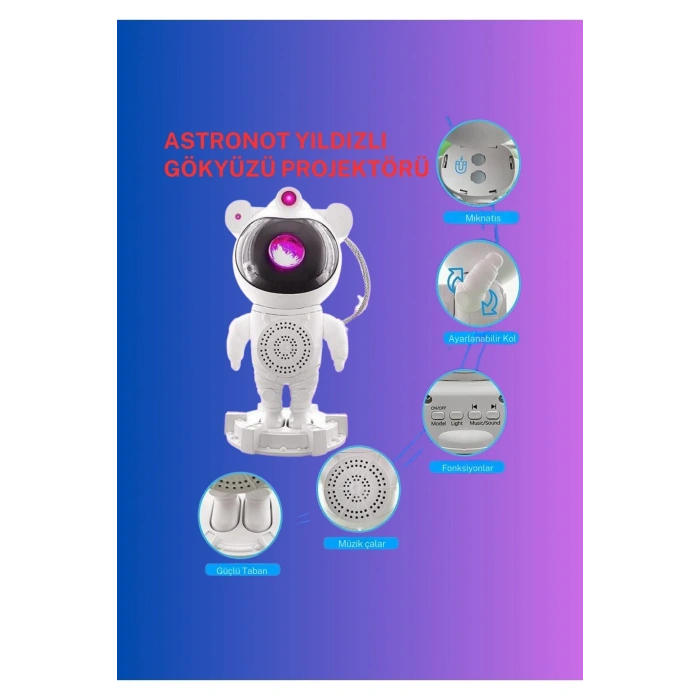 Astronot Model Galaxy Yansıtmalı Bluetooth Kumanda Kontrol Hoparlör