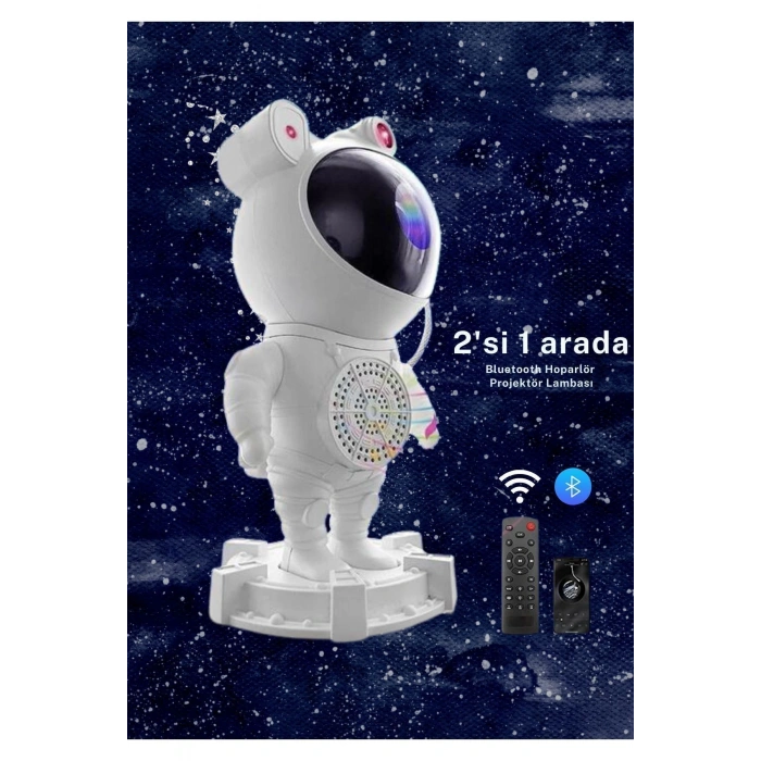 Astronot Robot Bluetooth Hoparlör Galaxy Gökyüzü Projektör Zamanlayıcı Gece Lambası Projektör
