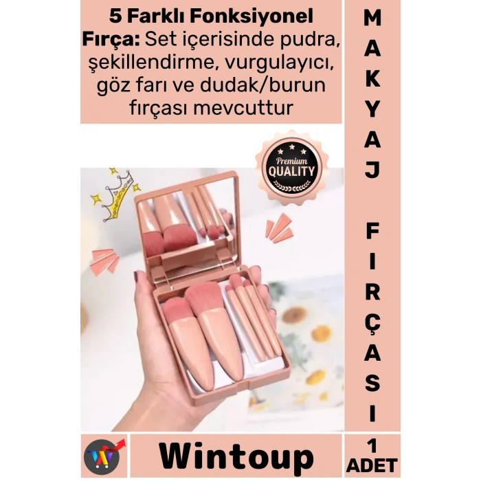 #MakyajFırçası 5 Parça Fiber Kıl Profesyonel Şık Kutu Tasarım Hediyelik Aynalı Makyaj Fırçası Seti