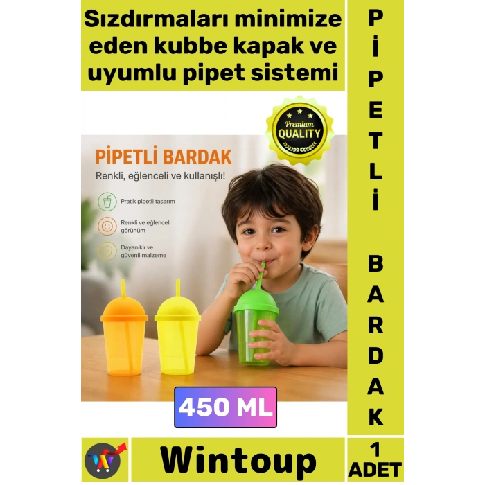 #Bardak Kapaklı Kubbe Tasarım Şık Ergonomik Dayanıklı Şeffaf Renkli Plastik Pipetli Bardak 450 Ml