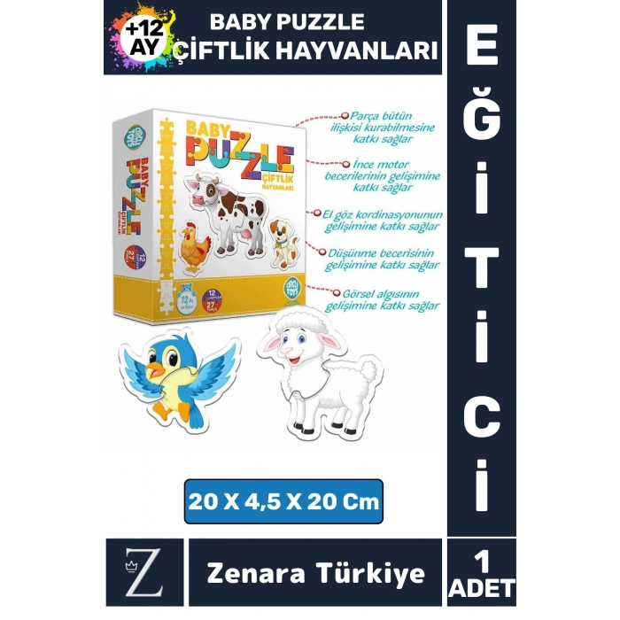 Bebek Gelişim Görsel Algı Düşünme Beceri Gelişimi Eğitici BABY PUZZLE-ÇİFTLİK HAYVANLARI