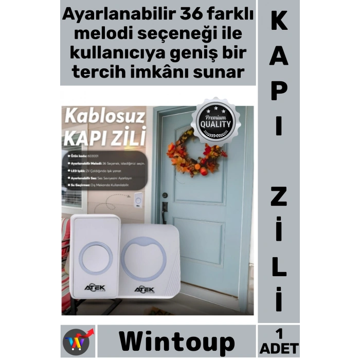 Beyaz Kablosuz Su Geçirmez Kapı Zili