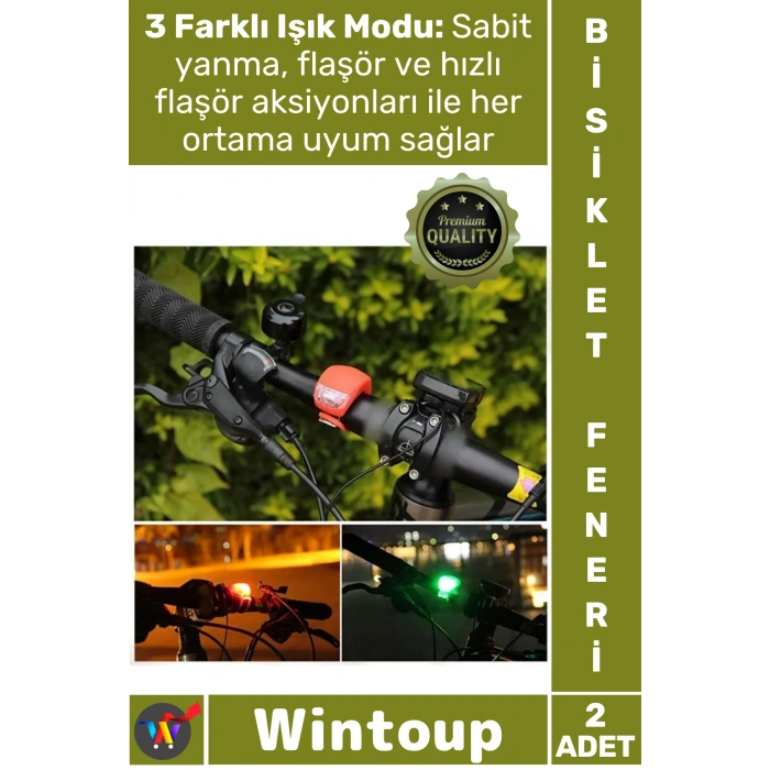 #BisikletFeneri Led 3 Fonksiyonlu Su Geçirmez Pilli Emniyet Lambası Güvenliği Bisiklet Feneri Seti