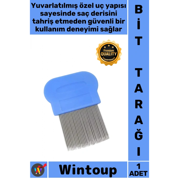 #BitTarağı Paslanmaz Metal Diş Yuvarlatılmış Uçlu Kaymaz Saplı Hassas Saç Derisi Hijyenik Bit Tarağı