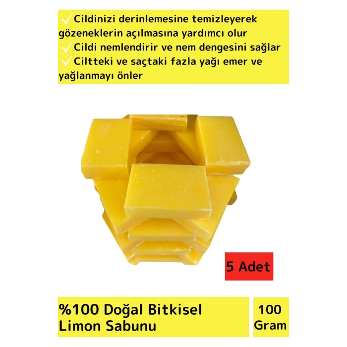 Bitkisel Güzel Kokulu Limon Sabunu Doğal Üretim Tüm Cilt Tipleri İçin Uygun 5 Adet