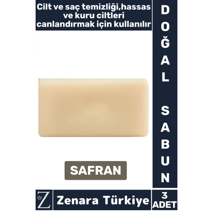 Bitkisel Organik %100 Doğal Saç Yüz Vücut El Kullanım Günlük Cilt Saç Temizliği Sabun SAFRAN 3 Adet