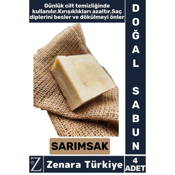 Bitkisel Organik Doğal Saç Yüz Vücut El Kullanım Cilt Temizleyici Saç Besleyen Sabun SARIMSAK 4 Adet