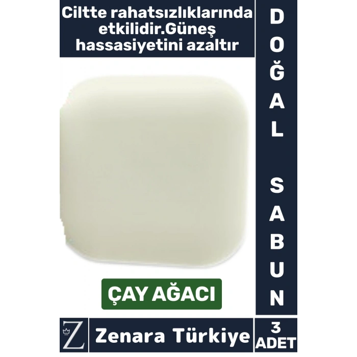 Bitkisel Organik Doğal Saç Yüz Vücut El Kullanım Güneş Hassasiyeti Azaltan Sabun ÇAY AĞACI 3 Adet