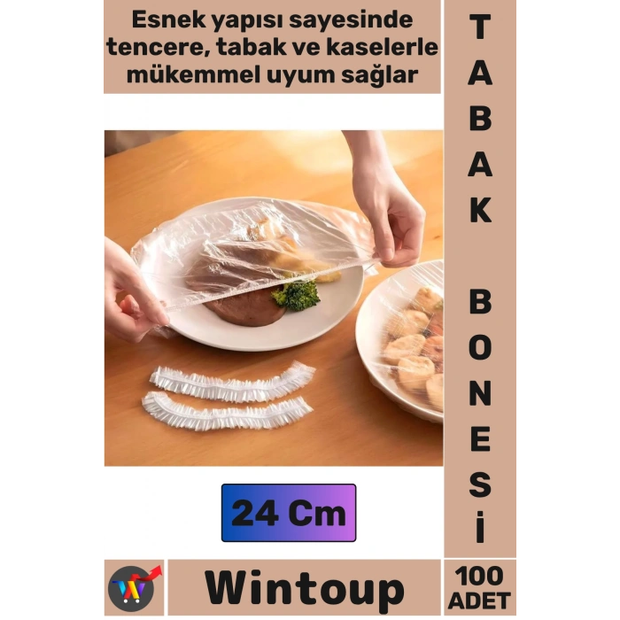 #Bone Gıda Saklama Poşeti Pratik Mutfak Hijyenik Lastikli Tencere Tabak Bonesi 100 Adet 24 Cm