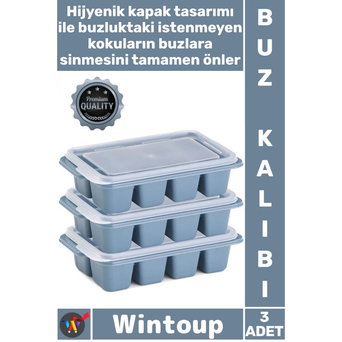 #Buz Mutfak Hijyenik İstiflenebilir Pratik Buzluk Küp Şekilli Kapaklı Plastik 3lü Mini Buz Kalıbı