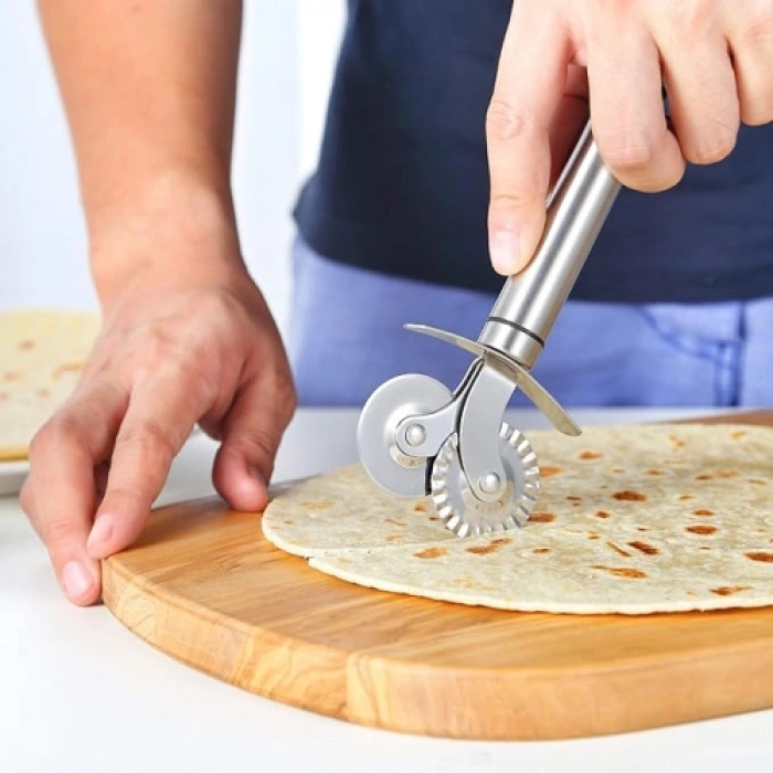 #Bıçak Paslanmaz Çelik Profesyonel Mutfak Kesici Hamur Kesim Aracı Çift Başlıklı Pizza Hamur Bıçağı