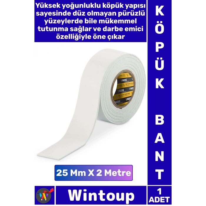 #Bant Güçlü Yapışkanlı Montaj Bandı Dayanıklı Sabitleyici Çift Taraflı Köpük Bant 25 Mm X 2 Metre