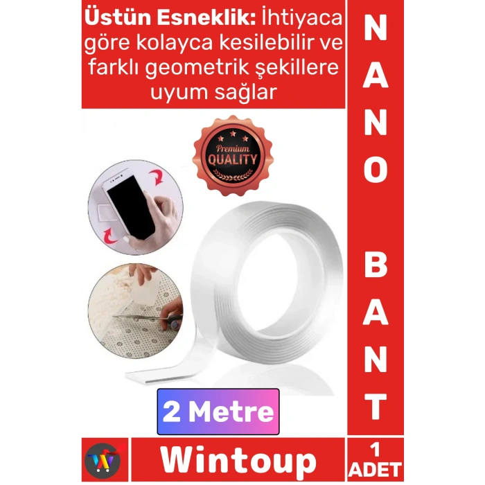 #Bant Şeffaf Güçlü Yapışkanlı Yıkanabilir Jel Akrilik Ev Ofis Duvar Çift Taraflı Nano Bant 2 Metre