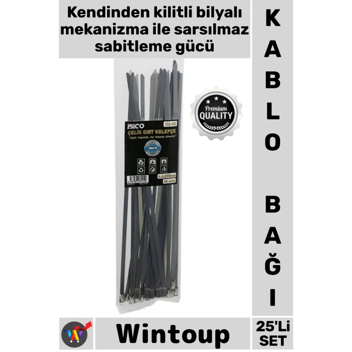 #Cırt Dayanıklı Metal 4.6 X 250 Mm Sağlam Endüstriyel Paslanmaz Çelik Kablo Bağı 25li Cırt Kelepçe