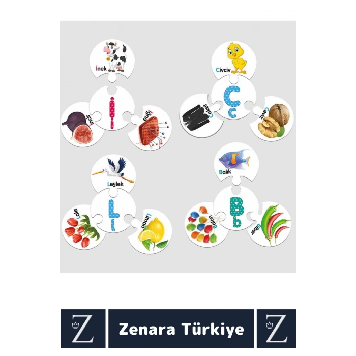 Çocuk Alfabe Dil Bilgisi Öğretici Zeka Geliştirici Parça Bütün İlişkisi Kurma 128Parça Puzzle-ALFABE