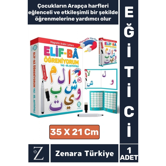 Çocuk Eğitici Arapça Alfabe Manyetik Klasör ve Harfler YAZ-SİL Kalem Aktiviteli ELİF Ba Öğreniyorum