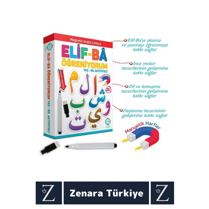 Çocuk Eğitici Arapça Alfabe Manyetik Klasör ve Harfler YAZ-SİL Kalem Aktiviteli ELİF Ba Öğreniyorum
