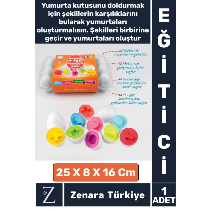 Çocuk Eğitici Düşünme Görsel Algı Eşleştirme Becerisi Geometrik Şekiller YUMURTA EŞLEME Oyunu 15li
