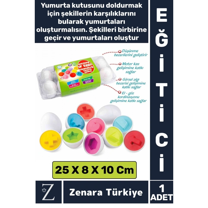 Çocuk Eğitici Düşünme Görsel Algı Eşleştirme Becerisi Geometrik Şekiller YUMURTA EŞLEME Oyunu 10lu