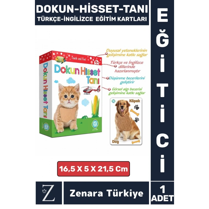 Çocuk Eğitici Görsel Algı Dil Gelişimi Eğlenceli DOKUN-HİSSET-TANI Türkçe-İngilizce Eğitim Kartları
