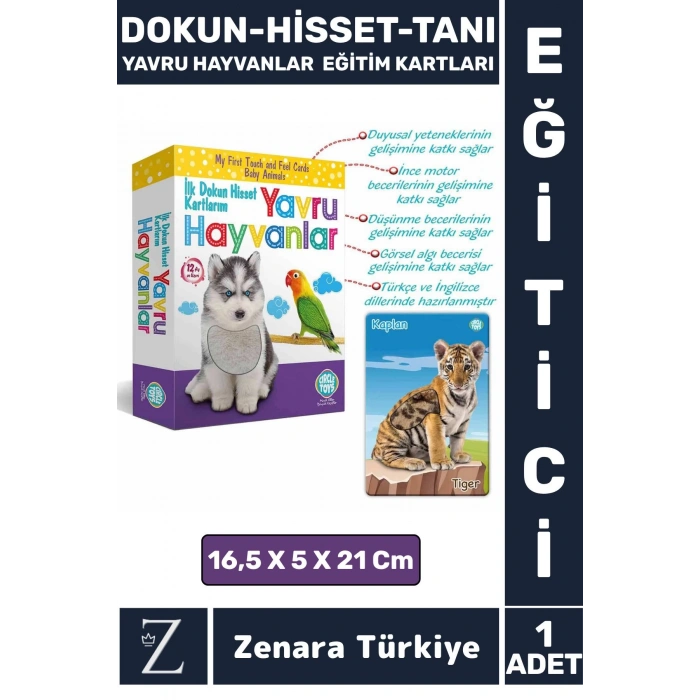 Çocuk Eğitici Görsel Algı Koordinasyon Eğlenceli DOKUN-HİSSET-TANI Eğitim Kartları YAVRU HAYVANLAR