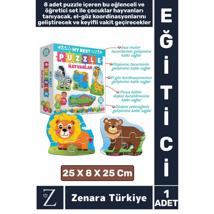 Çocuk Eğitici Koordinasyon Hayvanları Tanıma Zeka Geliştirici Eğlenceli MY BEST PUZZLE-HAYVANLAR