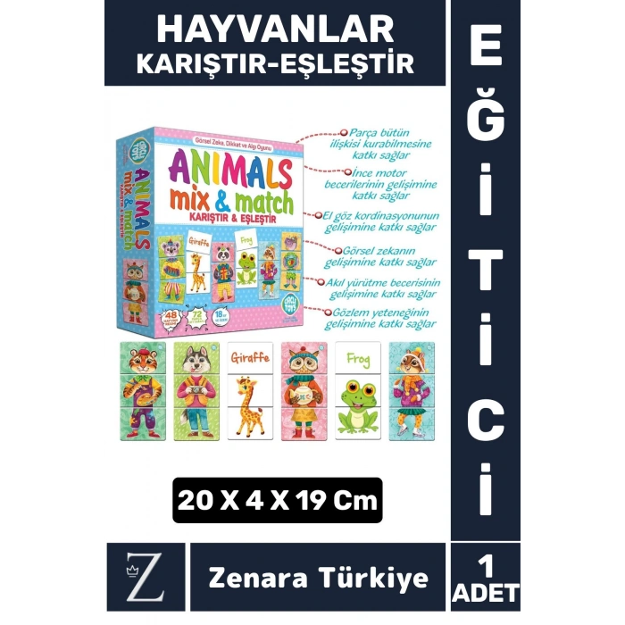 Çocuk Eğitici Zeka Dikkat Yetisi Dil Görsel Zeka Geliştirici Oyun HAYVANLAR KARIŞTIR-EŞLEŞTİR