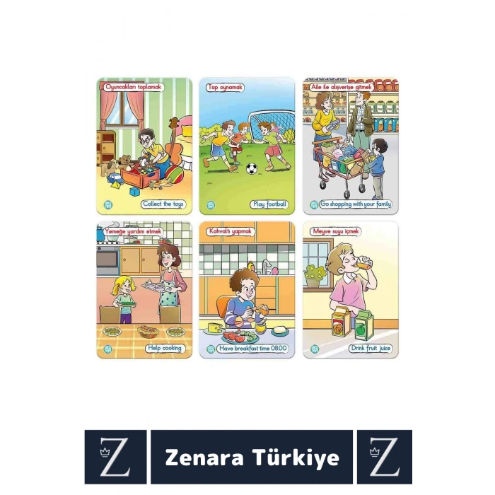 Çocuk Eğitici Zeka Dil Geliştiren Kişisel Gelişim Günlük Eylemler Resimli Aktivite Kartlar-BİR GÜNÜM