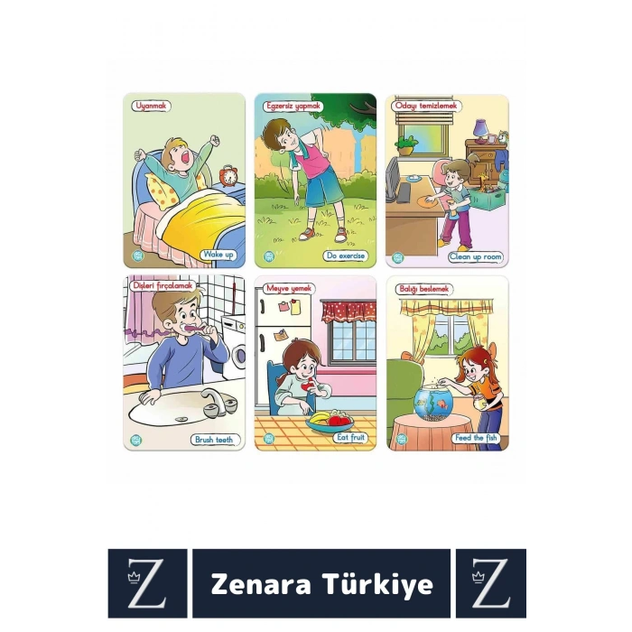 Çocuk Eğitici Zeka Dil Geliştiren Kişisel Gelişim Günlük Eylemler Resimli Aktivite Kartlar-BİR GÜNÜM