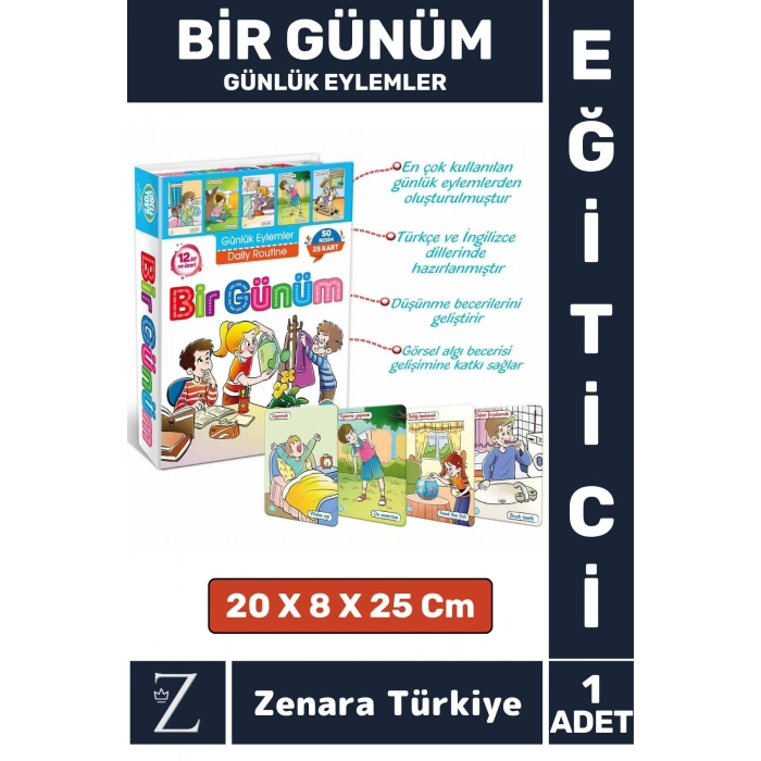 Çocuk Eğitici Zeka Dil Geliştiren Kişisel Gelişim Günlük Eylemler Resimli Aktivite Kartlar-BİR GÜNÜM